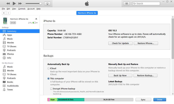 clicca sul pulsante Ripristina iPhone per cancellare i dati di iPhone con iTunes